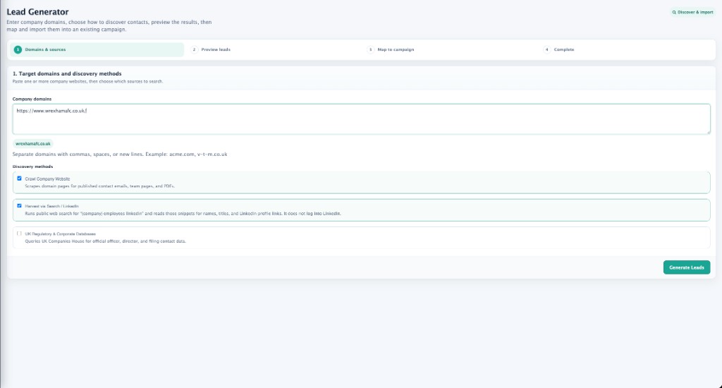 Lead Generator starting from a company website